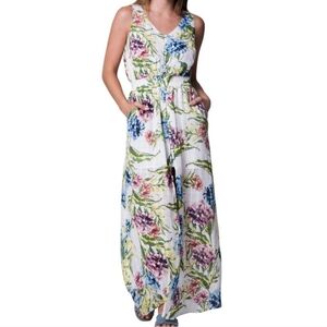 WANDERLUX NEW Women's Ivory Jungle Bouquet Print Button Down Maxi Dress S  New